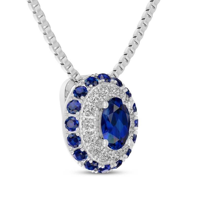 Main Image 2 of Oval-Cut Blue Lab-Created Sapphire & White Lab-Created Sapphire Double Halo Necklace Sterling Silver 18&quot;