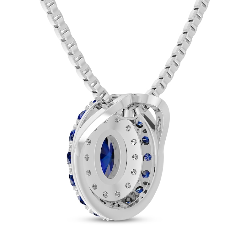 Main Image 3 of Oval-Cut Blue Lab-Created Sapphire & White Lab-Created Sapphire Double Halo Necklace Sterling Silver 18&quot;