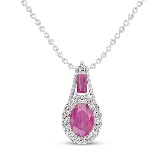 Oval & Baguette-Cut Lab-Created Pink Sapphire & White Lab-Created Sapphire Necklace Sterling Silver 18"
