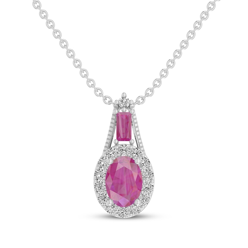 Main Image 1 of Oval & Baguette-Cut Lab-Created Pink Sapphire & White Lab-Created Sapphire Necklace Sterling Silver 18&quot;