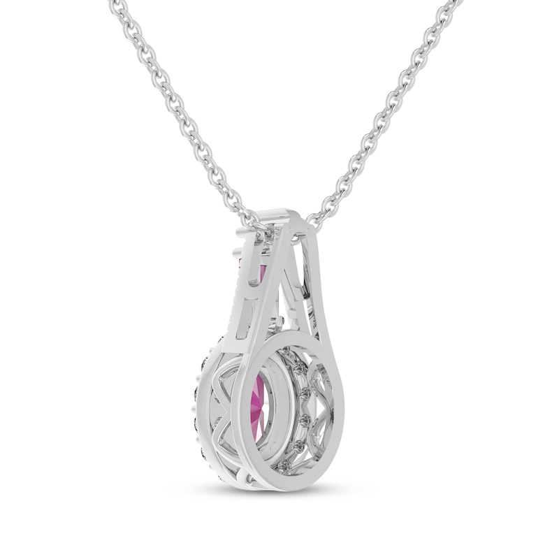 Main Image 3 of Oval & Baguette-Cut Lab-Created Pink Sapphire & White Lab-Created Sapphire Necklace Sterling Silver 18&quot;