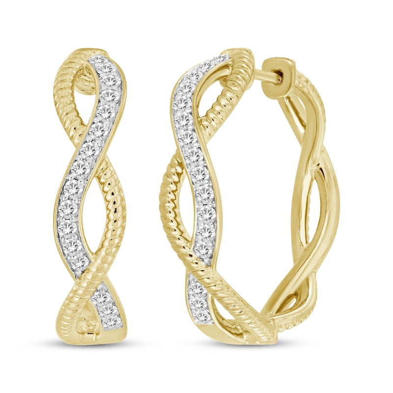 Diamond Rope Twist Hoop Earrings 1/2 ct tw 10K Yellow Gold