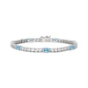 Thumbnail Image 1 of Emerald-Cut Swiss Blue Topaz & White Lab-Created Sapphire Bracelet Sterling Silver 7.25&quot;