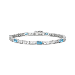 Emerald-Cut Swiss Blue Topaz & White Lab-Created Sapphire Bracelet Sterling Silver 7.25&quot;