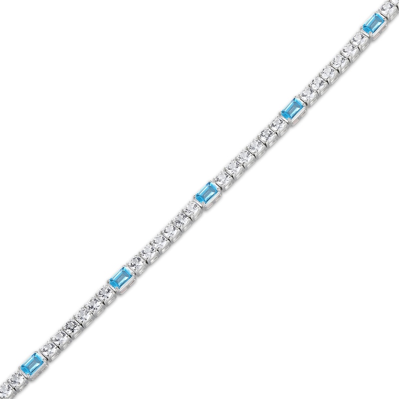 Main Image 2 of Emerald-Cut Swiss Blue Topaz & White Lab-Created Sapphire Bracelet Sterling Silver 7.25&quot;