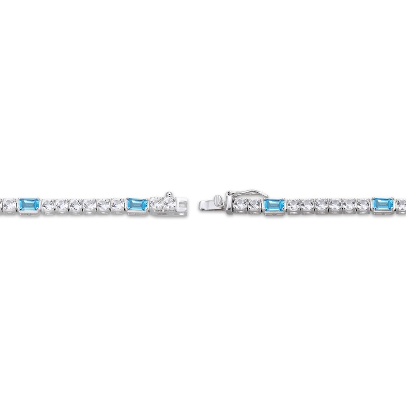 Main Image 3 of Emerald-Cut Swiss Blue Topaz & White Lab-Created Sapphire Bracelet Sterling Silver 7.25&quot;