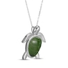 Thumbnail Image 1 of Nephrite Jade & White Lab-Created Sapphire Turtle Necklace Sterling Silver 18"