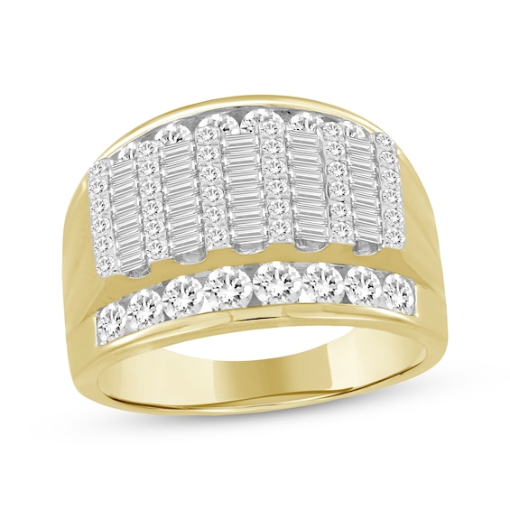 Men's Baguette & Round-Cut Diamond Ring 2 ct tw 10K Yellow Gold