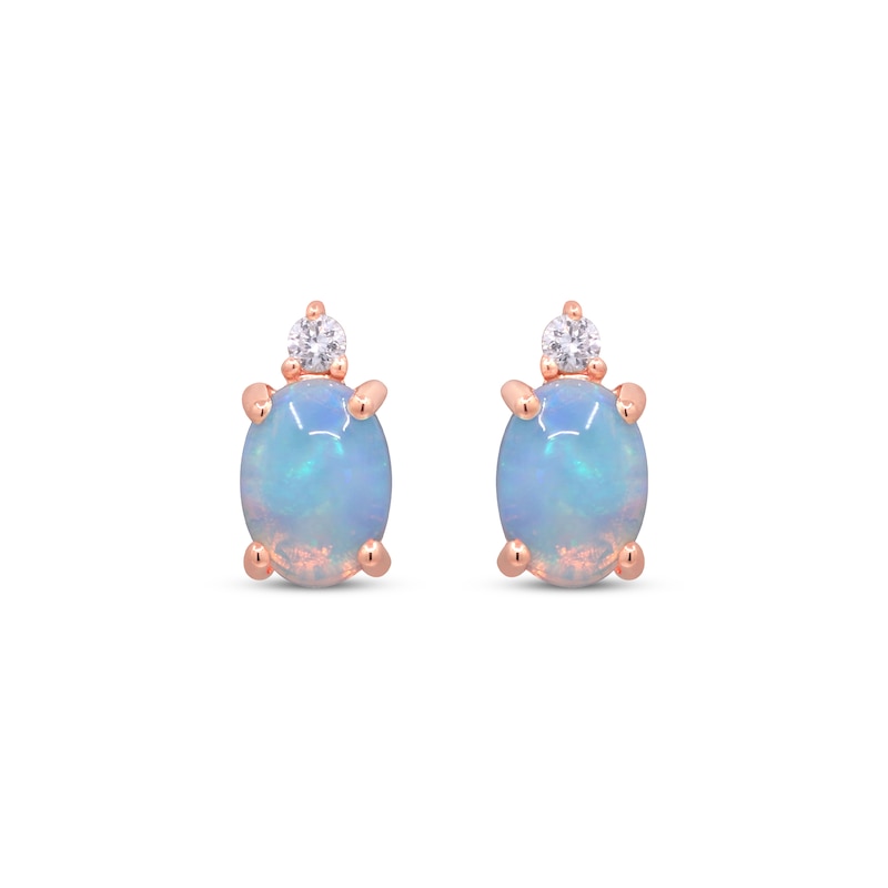 Main Image 2 of Oval-Cut Natural Opal & Diamond Stud Earrings 1/20 ct tw 10K Rose Gold