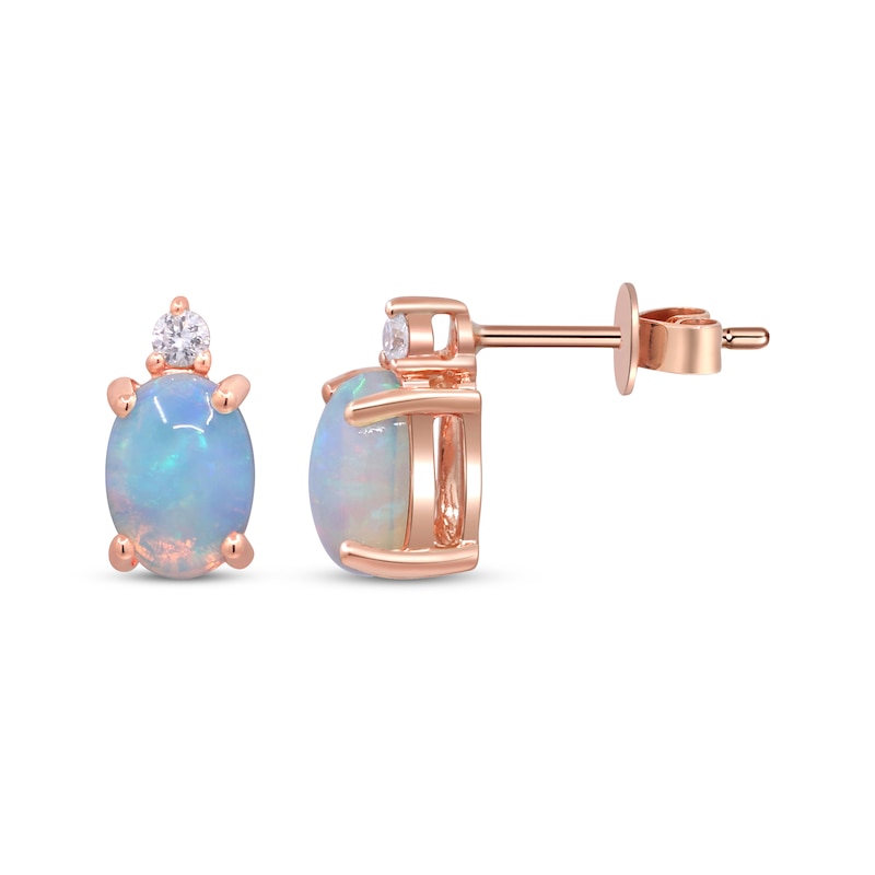 Main Image 3 of Oval-Cut Natural Opal & Diamond Stud Earrings 1/20 ct tw 10K Rose Gold