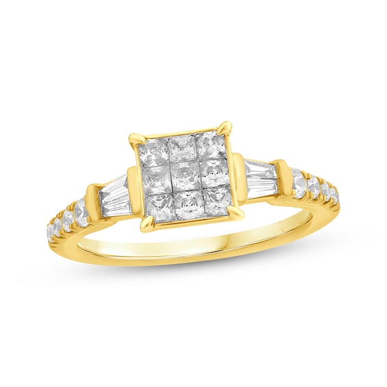 Princess-Cut Multi-Diamond Engagement Ring 3/4 ct tw 10K Yellow Gold