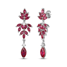 Marquise-Cut Lab-Created Ruby & White Lab-Created Sapphire Chandelier Earrings Sterling Silver