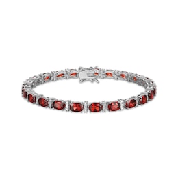 Oval-Cut Garnet & Diamond Accent Link Bracelet Sterling Silver 7.25&quot;