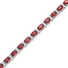 Thumbnail Image 1 of Oval-Cut Garnet & Diamond Accent Link Bracelet Sterling Silver 7.25"