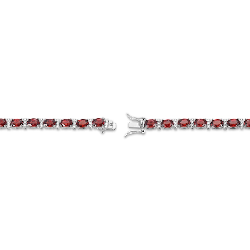 Oval-Cut Garnet & Diamond Accent Link Bracelet Sterling Silver 7.25"