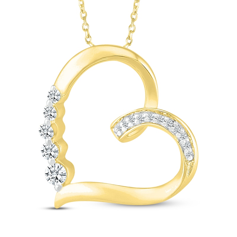 Main Image 1 of Diamond Tilted Heart Necklace 1/8 ct tw 10K Yellow Gold 18&quot;