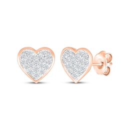 Multi-Diamond Center Heart Stud Earrings 1/3 ct tw 10K Rose Gold