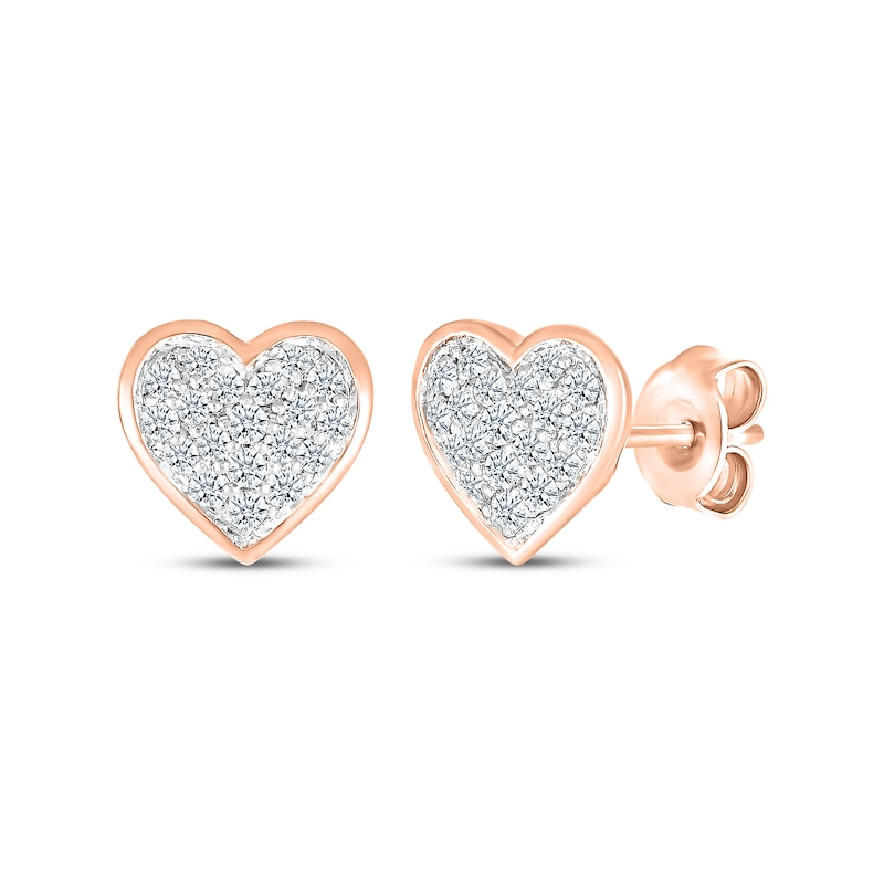 Main Image 1 of Multi-Diamond Center Heart Stud Earrings 1/3 ct tw 10K Rose Gold