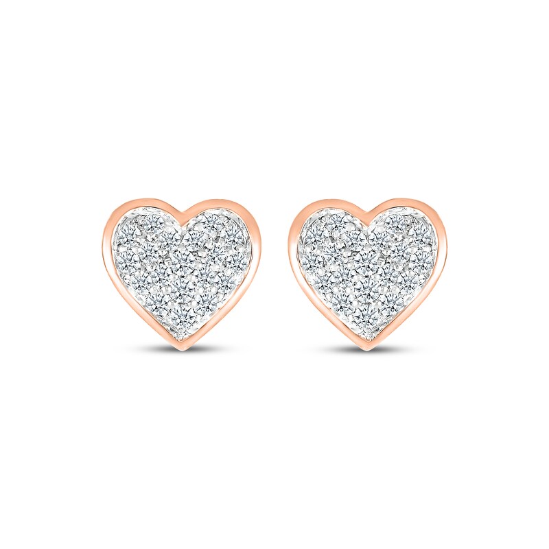 Main Image 2 of Multi-Diamond Center Heart Stud Earrings 1/3 ct tw 10K Rose Gold