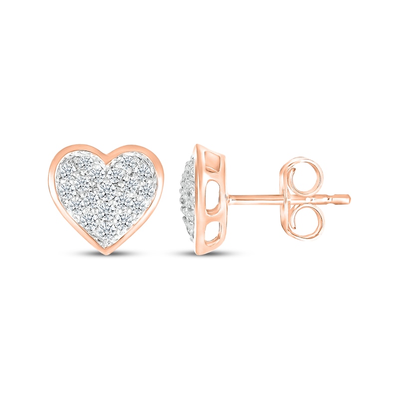 Main Image 3 of Multi-Diamond Center Heart Stud Earrings 1/3 ct tw 10K Rose Gold