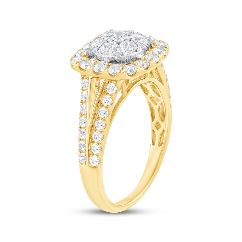 Main Image 2 of Multi-Diamond Cushion Halo Engagement Ring 1-3/8 ct tw 10K Two-Tone Gold