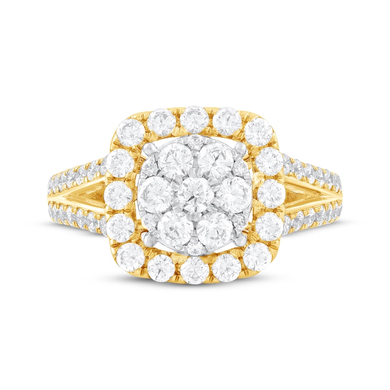 Main Image 3 of Multi-Diamond Cushion Halo Engagement Ring 1-3/8 ct tw 10K Two-Tone Gold