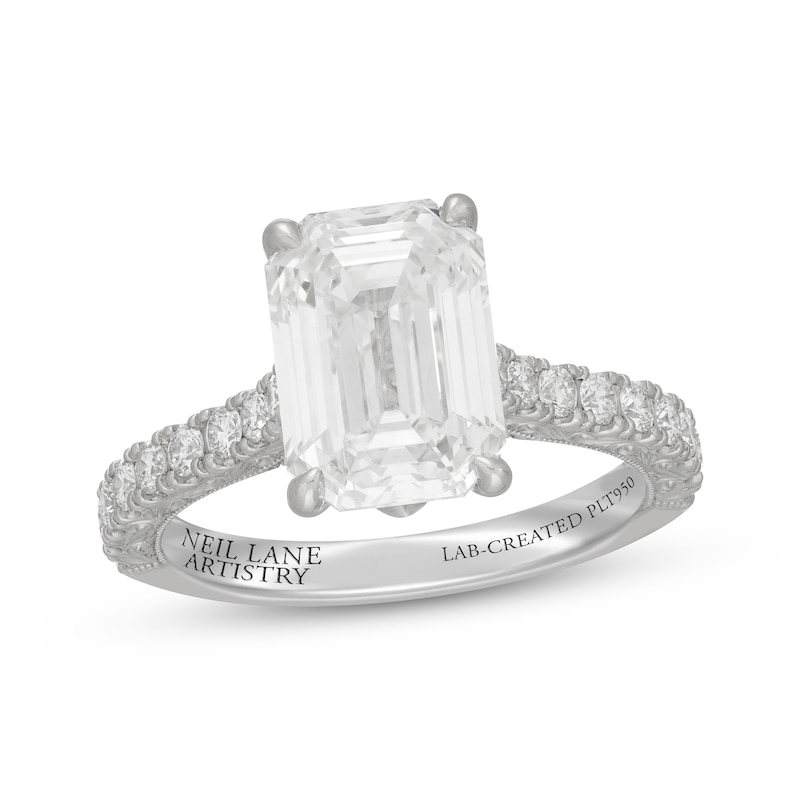 Main Image 1 of Neil Lane Artistry Heritage Emerald-Cut Lab-Grown Diamond Engagement Ring 4-1/2 ct tw Platinum