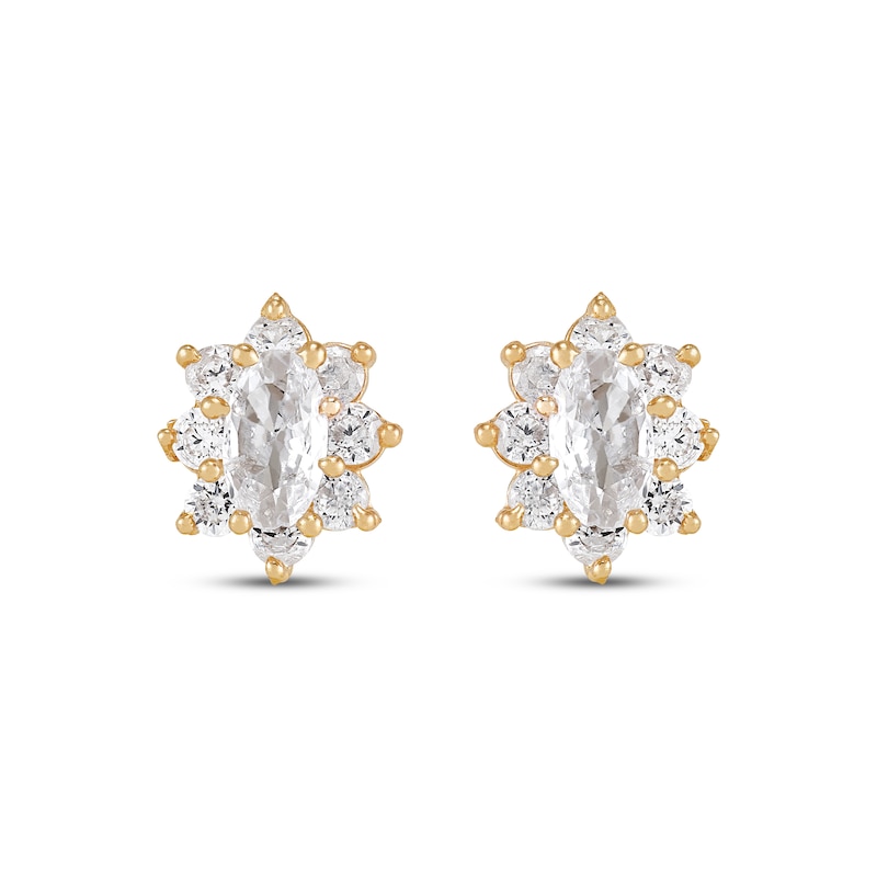 Main Image 2 of Children's Oval-Cut Cubic Zirconia Halo Stud Earrings 14K Yellow Gold