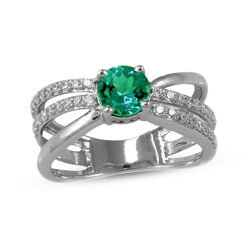 Main Image 1 of Lab-Created Emerald & White Lab-Created Sapphire Orbit Ring Sterling Silver