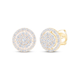 Multi-Diamond Halo Stud Earrings 1/2 ct tw 10K Yellow Gold