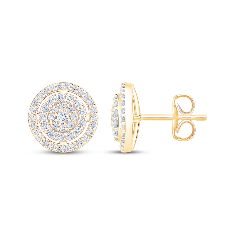 Main Image 3 of Multi-Diamond Halo Stud Earrings 1/2 ct tw 10K Yellow Gold