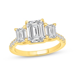 Lab-Grown Diamonds by KAY Emerald-Cut Three-Stone Engagement Ring 3-1/4 ct tw 14K Yellow Gold