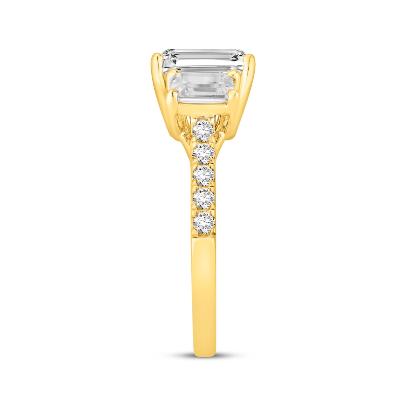 Main Image 2 of Lab-Grown Diamonds by KAY Emerald-Cut Three-Stone Engagement Ring 3-1/4 ct tw 14K Yellow Gold