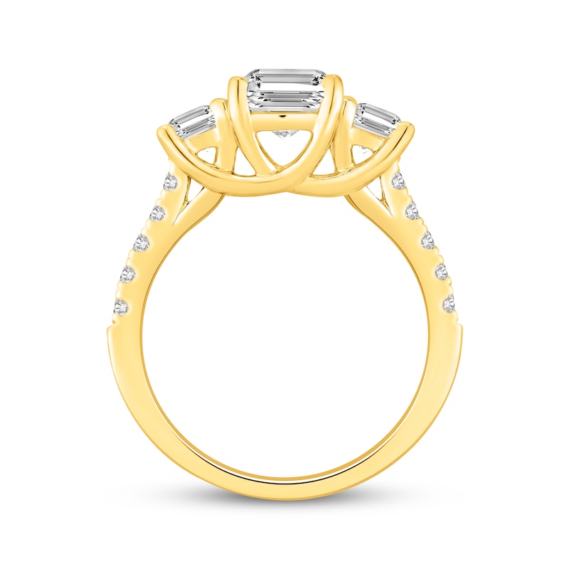 Main Image 3 of Lab-Grown Diamonds by KAY Emerald-Cut Three-Stone Engagement Ring 3-1/4 ct tw 14K Yellow Gold