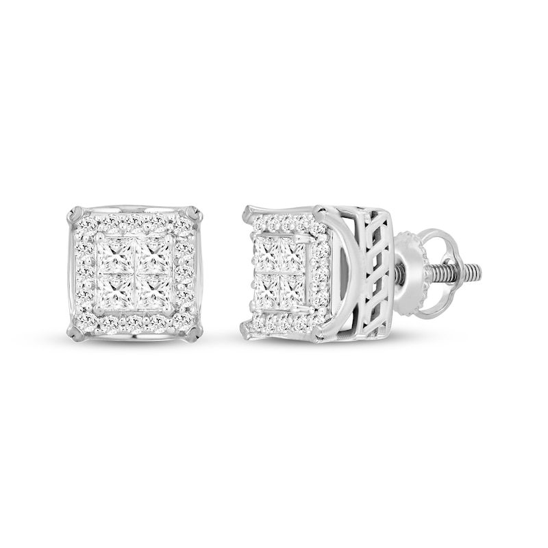 Main Image 1 of Men's Lab-Grown Diamonds by KAY Square-Cut Quad Stud Earrings 1 ct tw 10K White Gold