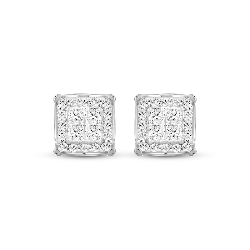 Main Image 2 of Men's Lab-Grown Diamonds by KAY Square-Cut Quad Stud Earrings 1 ct tw 10K White Gold