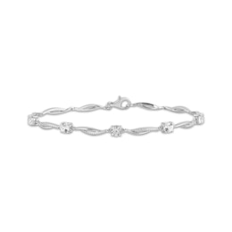 White Lab-Created Sapphire Station Twist Bracelet Sterling Silver 7&quot;