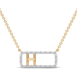 Diamond H Initial Rectangle Necklace 1/10 ct tw 10K Yellow Gold 18&quot;