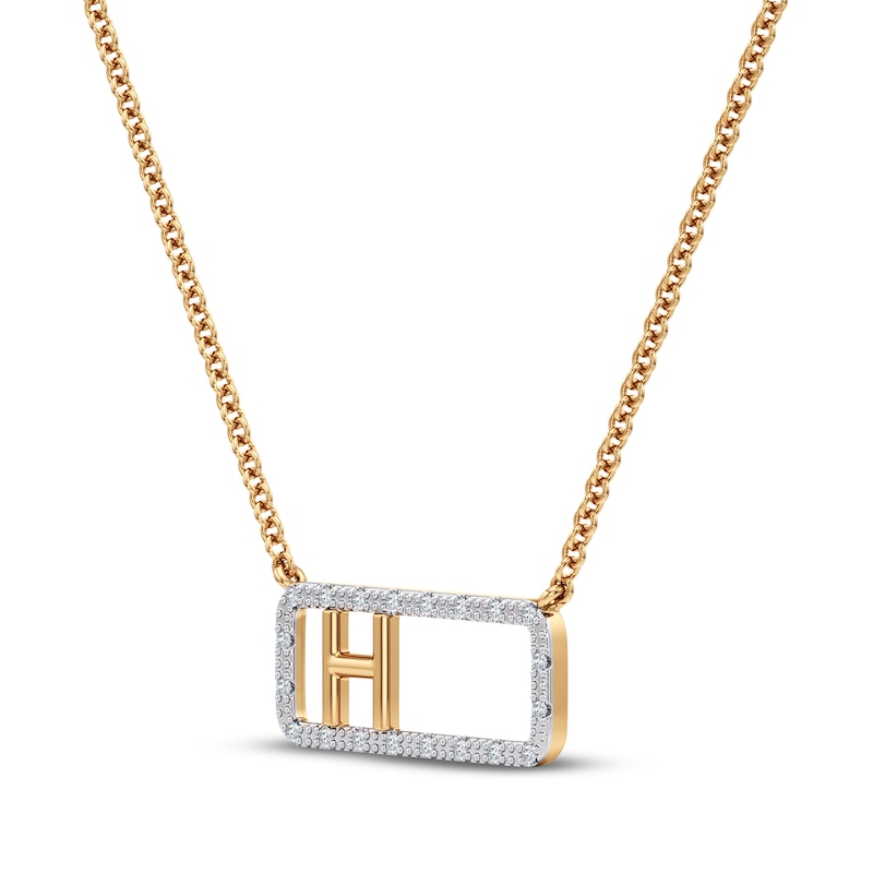 Main Image 2 of Diamond H Initial Rectangle Necklace 1/10 ct tw 10K Yellow Gold 18&quot;