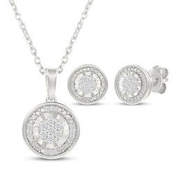 Multi-Diamond Circle Necklace & Earrings Gift Set 1/5 ct tw Sterling Silver