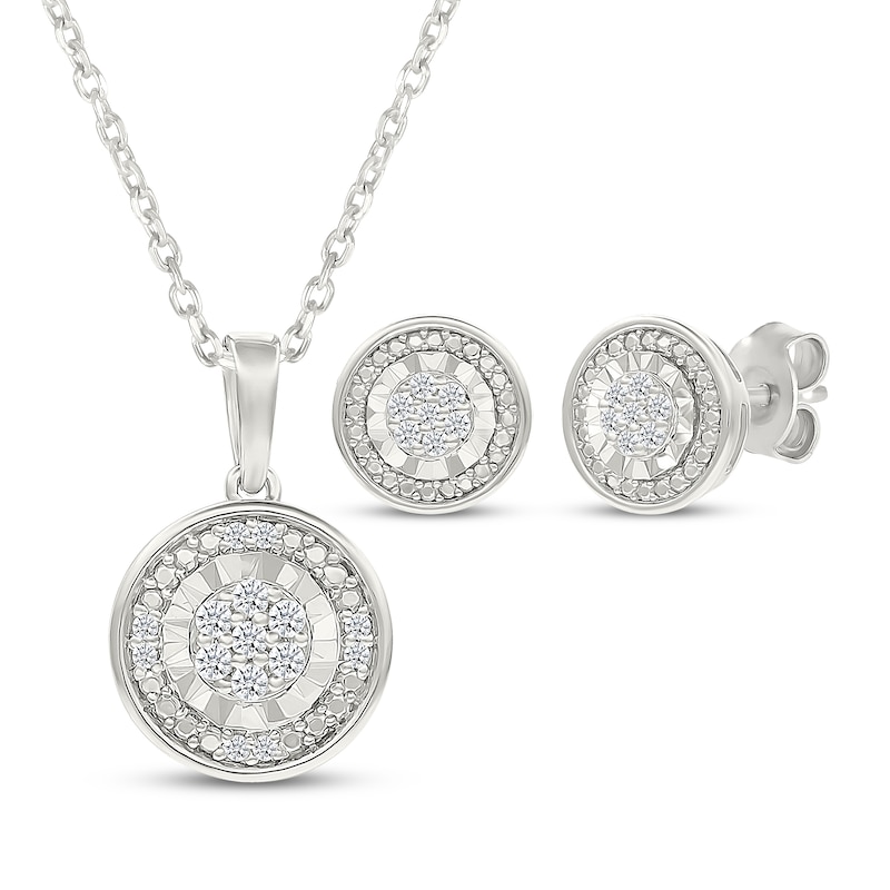 Main Image 1 of Multi-Diamond Circle Necklace & Earrings Gift Set 1/5 ct tw Sterling Silver