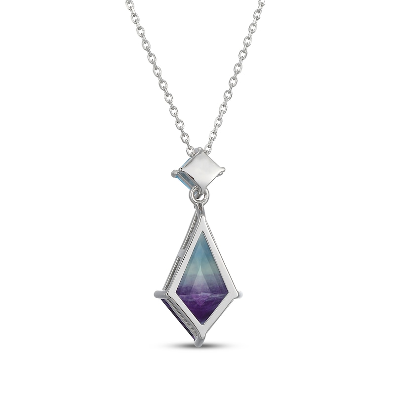 Main Image 3 of Kite-Shaped Fluorite & Square-Cut Swiss Blue Topaz Necklace Sterling Silver 18&quot;