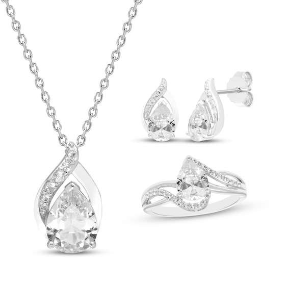 Pear-Shaped White Lab-Created Sapphire Gift Set Sterling Silver