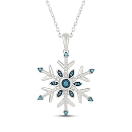 Blue & White Diamond Snowflake Necklace 1/10 ct tw Sterling Silver 18&quot;