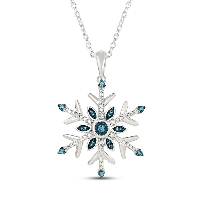 Main Image 1 of Blue & White Diamond Snowflake Necklace 1/10 ct tw Sterling Silver 18&quot;