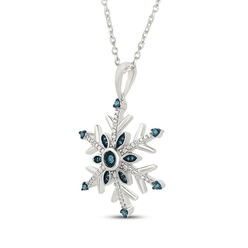 Main Image 2 of Blue & White Diamond Snowflake Necklace 1/10 ct tw Sterling Silver 18&quot;