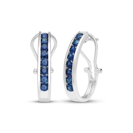 Blue Lab-Created Sapphire Hoop Earrings Sterling Silver