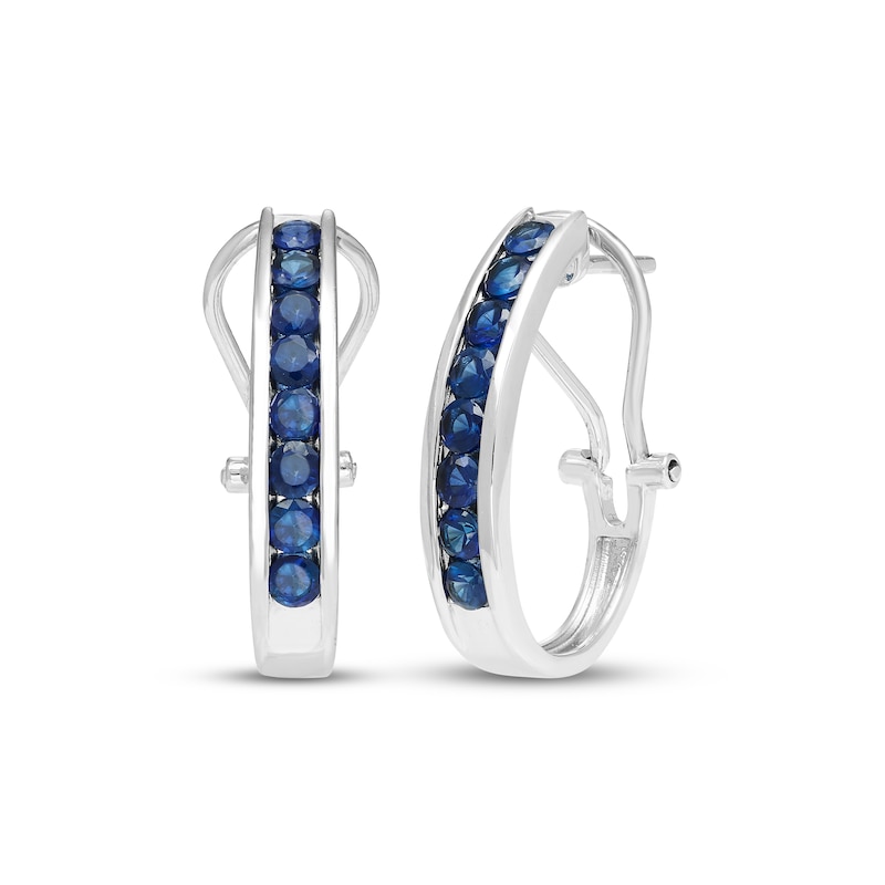 Main Image 1 of Blue Lab-Created Sapphire Hoop Earrings Sterling Silver