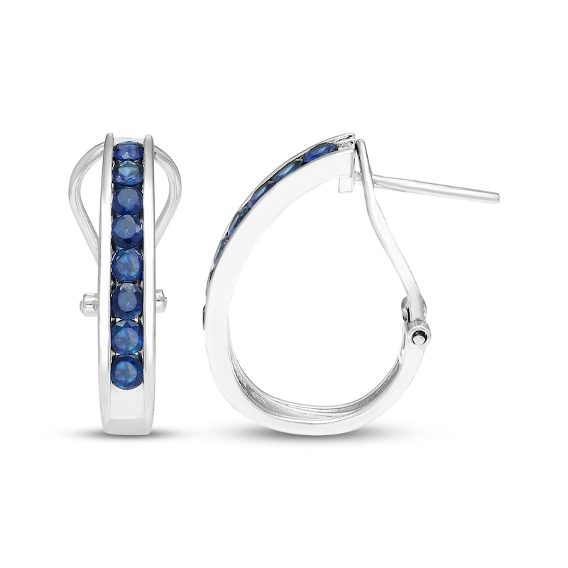 Main Image 3 of Blue Lab-Created Sapphire Hoop Earrings Sterling Silver