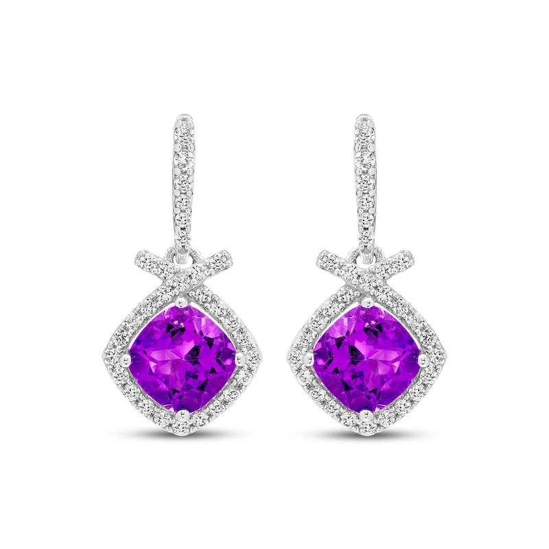 Main Image 2 of Cushion-Cut Amethyst & White Lab-Created Sapphire Drop Earrings Sterling Silver